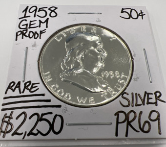 1958 PR69 RARE GEM PROOF FRANKLIN HALF DOLLAR