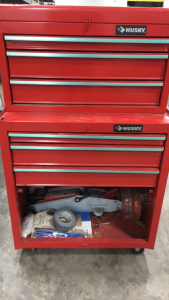 Husky Tool Cart and Tool Box w/ Various Tools and Fasteners