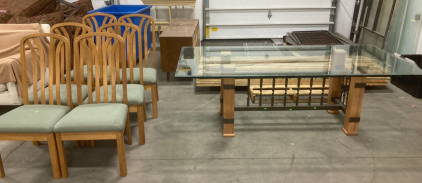 Glass Dining Table w/ 6 Padded Chairs