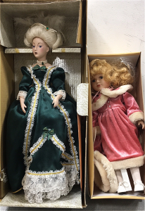 (2) Porcelain Dolls: Crowne Doll - Whitney, Franklin Heirloom Doll - Renaissance Gown