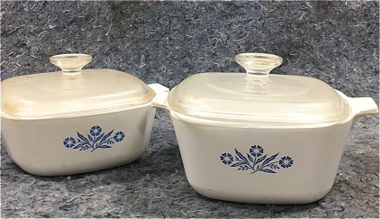 (2) White and Blue 8”x3” Vintage Pyrex Baking Pans