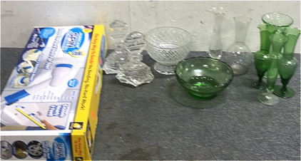 (6) Vintage Glass Vases (2) Vintage Glass Bowls (2) Glass Perfume Bottles (1) Hurricane Spin Scrubber New In Box