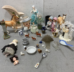 Porcelain Horses, Dolls, Thimbles, Cake Toppers And More