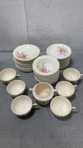 Edwin M. Knowles China Tea Set With Saucers, Dessert Pates/ Bowls And Sugar Bowl