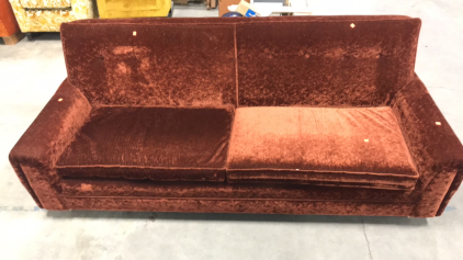 Old School Velvet Retro Copper Color Couch - 6&rsquo; Wide x 3&rsquo; Deep x 2.5 Tall