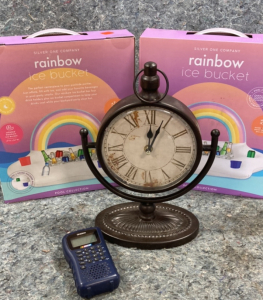 Uniden BC-72XLT NASCAR Hand Held Scanner, (2) Rainbow Ice Buckets And Mantel Clock