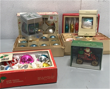 (1) 6 Pack of Holly Jolly Hand Painted Glass Ordaments, (1) Hallmark Grandson Ordament, (1) Hallmark 1979 Tree Trimmer Collection Santa Claus, (1) Hallmark “Christmas Is You” Tree Trimmer collection, and more