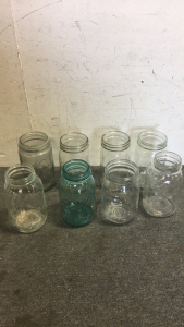 (4) Vintage Kerr Canning Jars (2) Ball Canning Jars (2) Golden Harvest Canning Jars