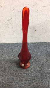 (1) Vintage Red Viking Glass Handmade Vase