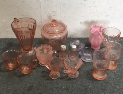 (15) Pieces Of Unique Light Pink Glassware