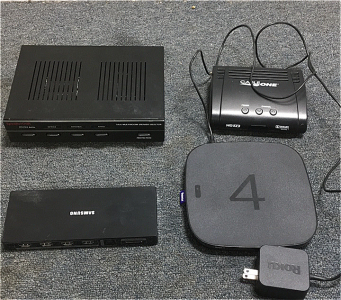 (1) Roku 4Th Generation Streaming Device (1) Samsung One Connect Mini (1) Speakercraft Multi-Room Speaker Selector (1) Cable One Cable Box