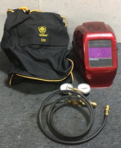 (1) EQC Professional Variable Welding Helmet (1) Tillman 520 Welding Bag (1) RU Argon Regulators