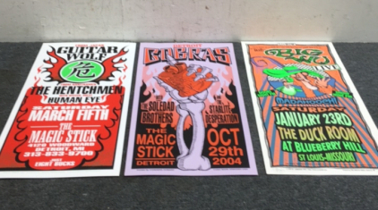 (1)Signed And Numbered The Big Wu 1999 St.Louis Concert Poster (1) Detroit Cobras 2004 Concert Poster (1) Guitar Wolf From Japan 2005 Detroit Concert Poster