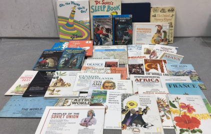 (5) Dr. Seuss Books, (4) Hardy Boys Books, Oxford Nursery Rhymes, The Making of Belfast, Various National Geographic Maps and Educational Posters