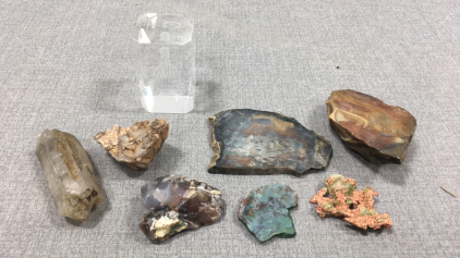 Various Rocks and Gemstones, Glass Block w/ Etched Hennessy