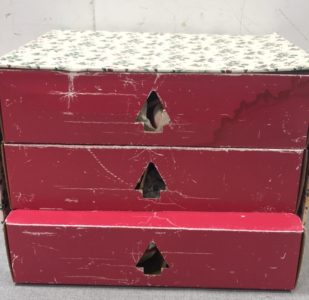 (1) Red Decorative Christmas Storage Box Full Of assorted Ornaments