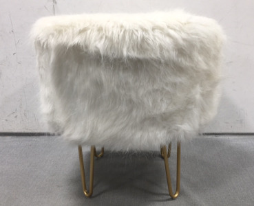 Fuzzy White Ottoman w/ Gold Pin Legs