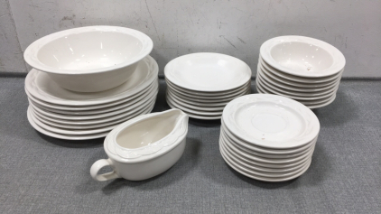 Matching Dish Set: (8) Dinner Plates, (8) Small Plates, (8) Bowls, (8) Saucers, (1) Serving Bowl, (1) Gravy Boat