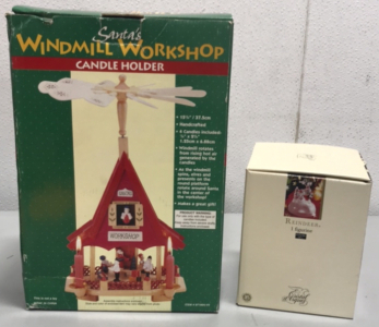 (1) Santa&rsquo;s Windmill Workshop Candle Holder, (1) Crystal d&rsquo;arques Reindeer Figure