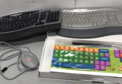 (2)Microsoft Key Boards, (1) Microsoft Mouse, (1) Crayola Keyboard