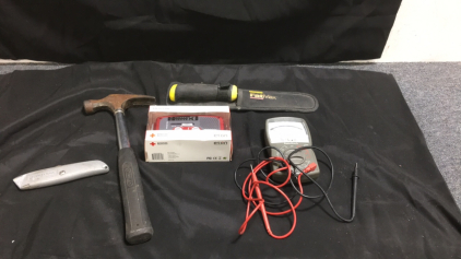 (1) Radio Shack Multimeter (1) New Eton Safety Preparedness Radio With USB Charger (1) Stanley FatMax Hand Saw (1) Stanley Claw Hammer (1) Stanley Utility Knife