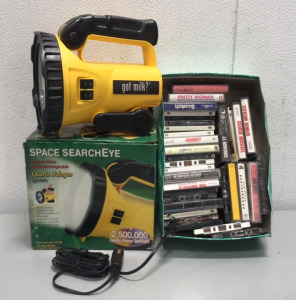 Space SearchEye 2,500,00 Candle Power Spotlight Quartz Halogen Lantern, (30+) Various Cassette Tapes