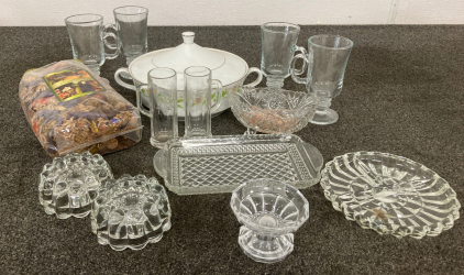 China Bowl And Crystal Candle Holder And More