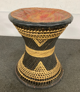 Vintage African Woven Rattan Wicker Drum Stool