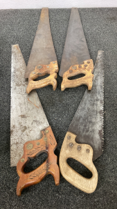 (4) Antique Wooden Handled Hand Saws