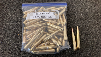 (2) Rounds 25-06 Ammo With Bag Of Brass Casings