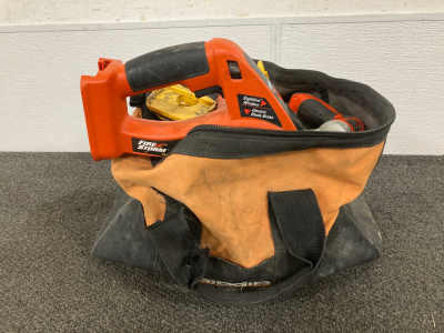 Tools Bag With 3 Drills And A Black And Decker Electric Drill