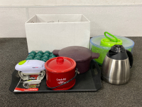 Assorted Kitchen Goods Includes: Mini Crock Pot, Salad Spinner, Robo Twist and More