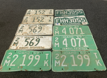 Box Of Assorted Vintage License Plates