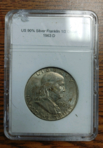 1963 D US Minted 90% Silver Franklin Half Dollar Coin