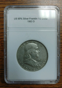 1963 D US Minted 90% Silver Franklin Half Dollar Coin