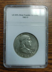 1963 D US Minted 90% Silver Franklin Half Dollar Coin