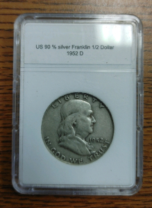 1952 D US Minted 90% Silver Franklin Half Dollar Coin