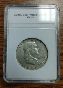 1952 D US Minted 90% Silver Franklin Half Dollar Coin