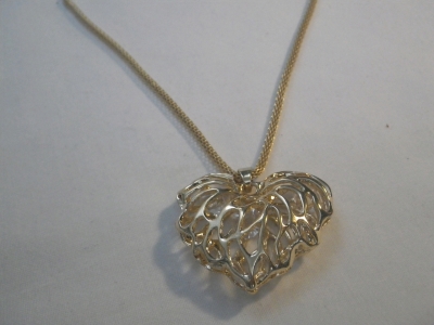 Gold Tone Heart with Stones Necklace 24"