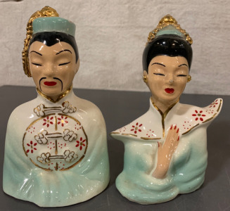 Vintage Handpainted Japanese Ceramic Bust Figurines
