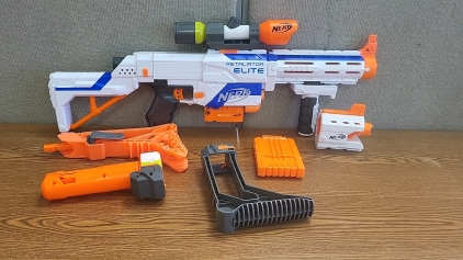 Nerf Gun and Assorted Attachments