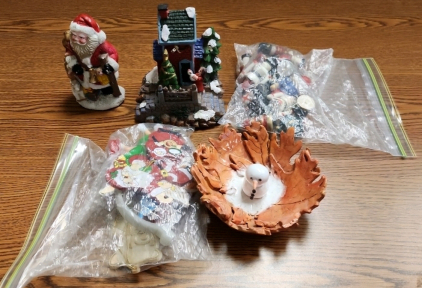 Box Of Assorted Christmas Decor & Ornaments