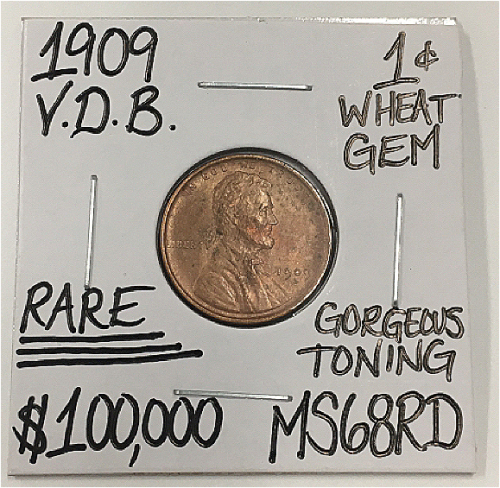 1909 - V.D.B. MS68RD RARE GEM WHEAT PENNY