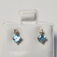 $500 10K Blue Topaz(0.44ct) Diamond(0.06ct) Earrings