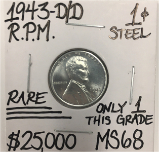 1943-D/D R.P.M. RARE STEEL WHEAT PENNY