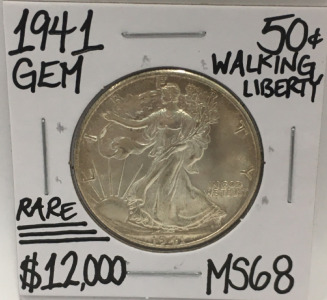 1941 MS68 RARE WALKING LIBERTY HALF DOLLAR