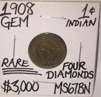 1908 MS67BN RARE 4 DIAMONDS INDIAN HEAD CENT