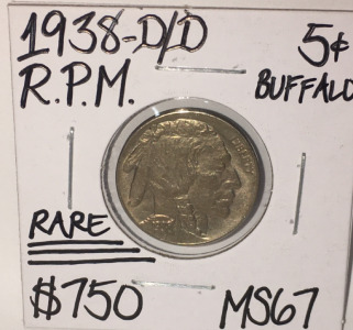 1938-D/D R.P.M. MS67 RARE GEM BUFFALO NICKEL