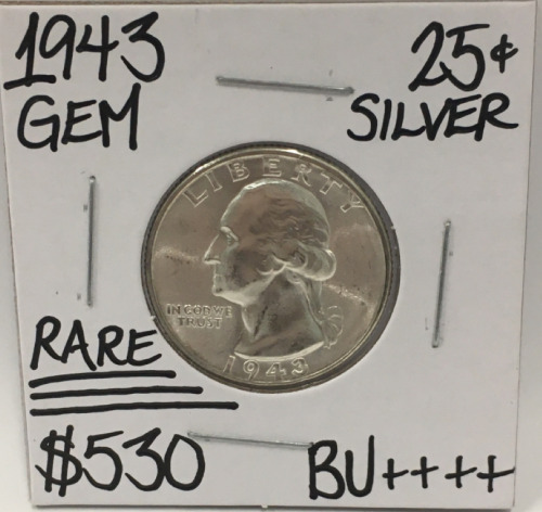 1943 GEM BU++++ RARE GEM SILVER QUARTER