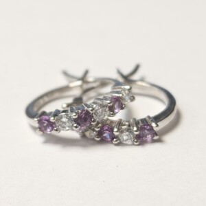 $160 Silver Created Alexandrite Hoop Earrings